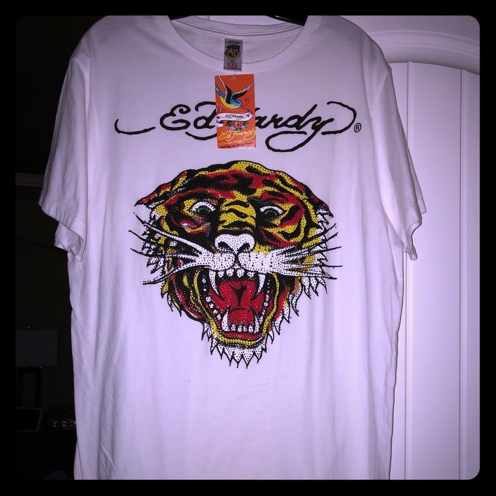 Ed Hardy short sleeve Tiger platinum crew neck tee